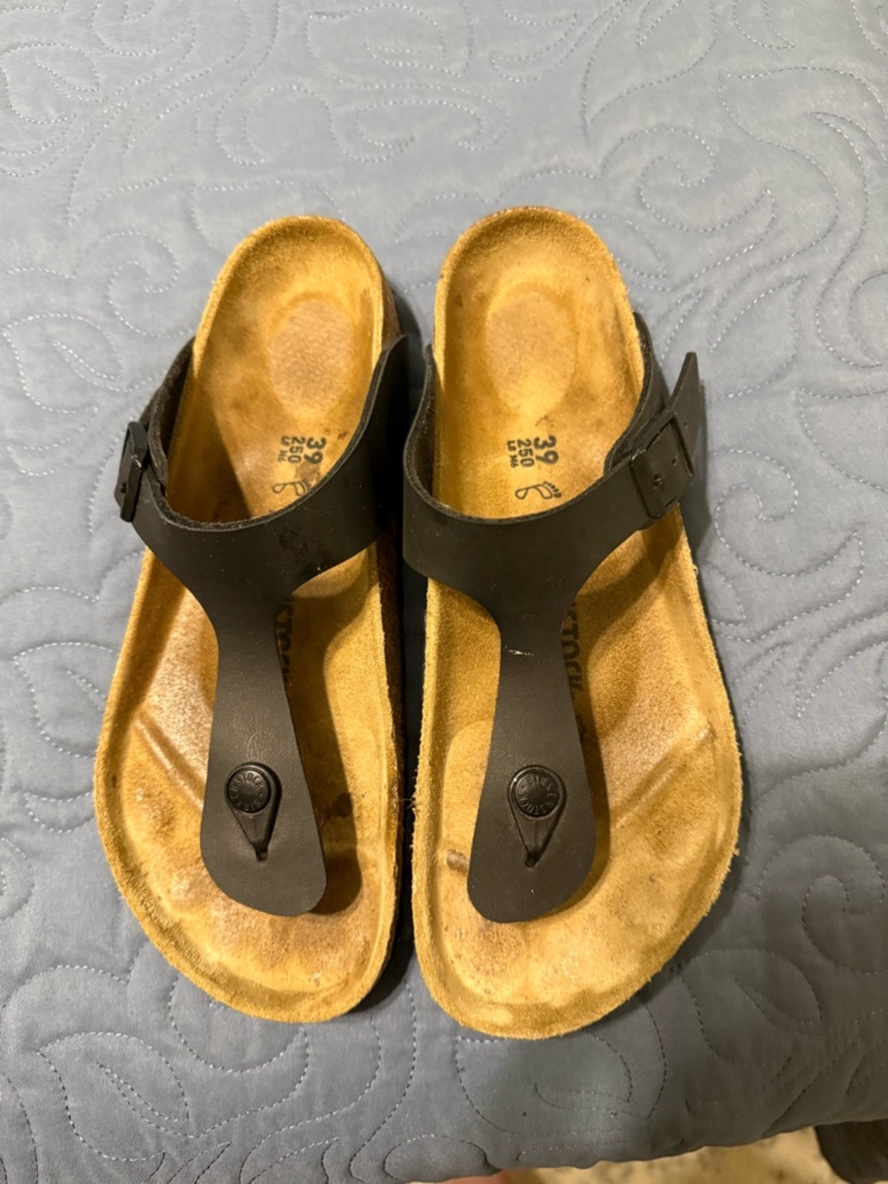 Birkenstock Black Leather Gizeh Thong Sandals